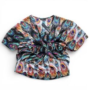 Apt 9 Women S Pink Multi Peacock Print Drawstring Waist Kimono Tunic Beach Cover